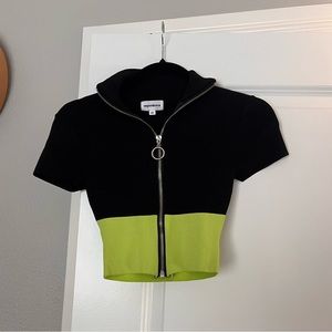 Superdown | Green and Black Zip Top | XS